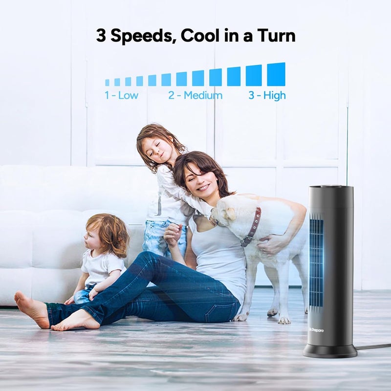 Dr. Prepare Tower Fan, 28 dB Quiet Desk Fan, 3‑Speeds, 80° Oscillation, Detachable Washable Bladeless Design, 16 Inch Portable Table Fan for Room, Home, Office,Black - Image 2